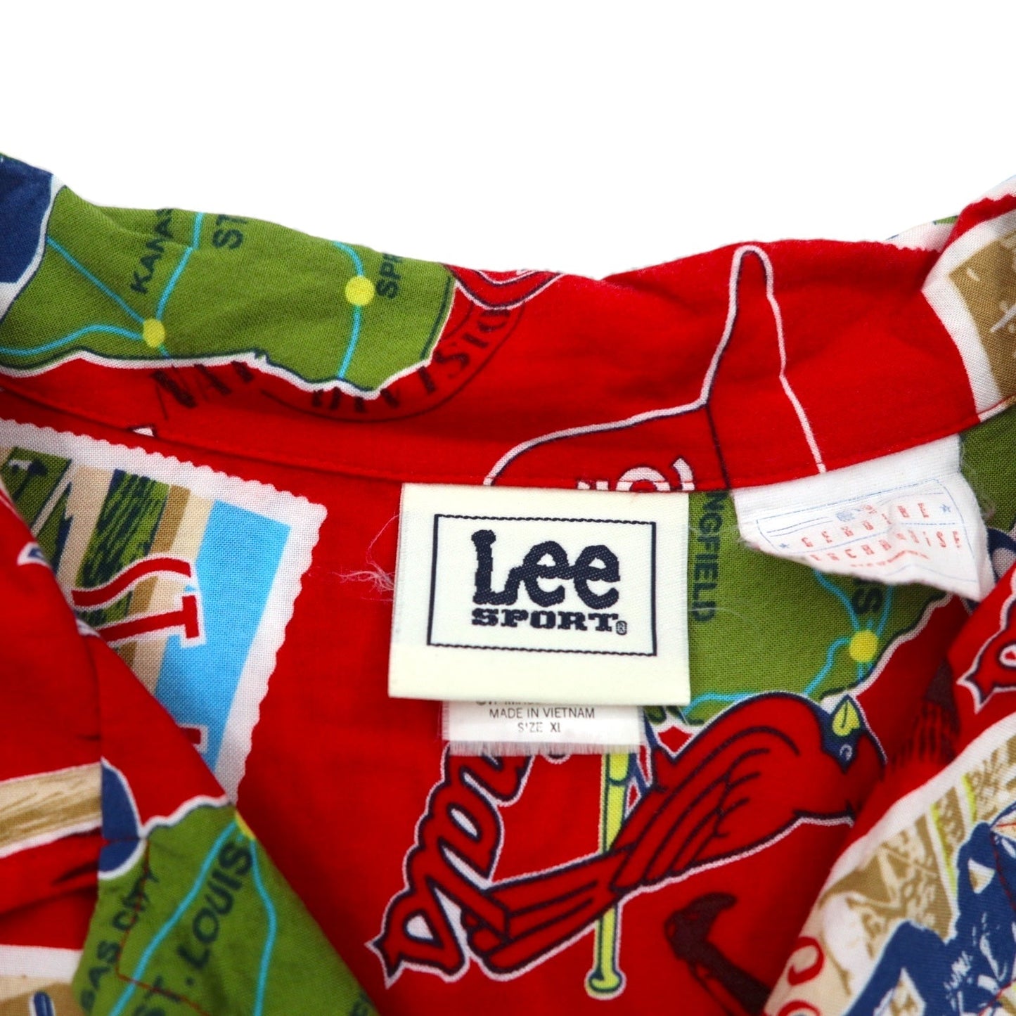 Lee SPORT 90年代 MLB 開襟 オープンカラー アロハシャツ XL レッド レーヨン 総柄