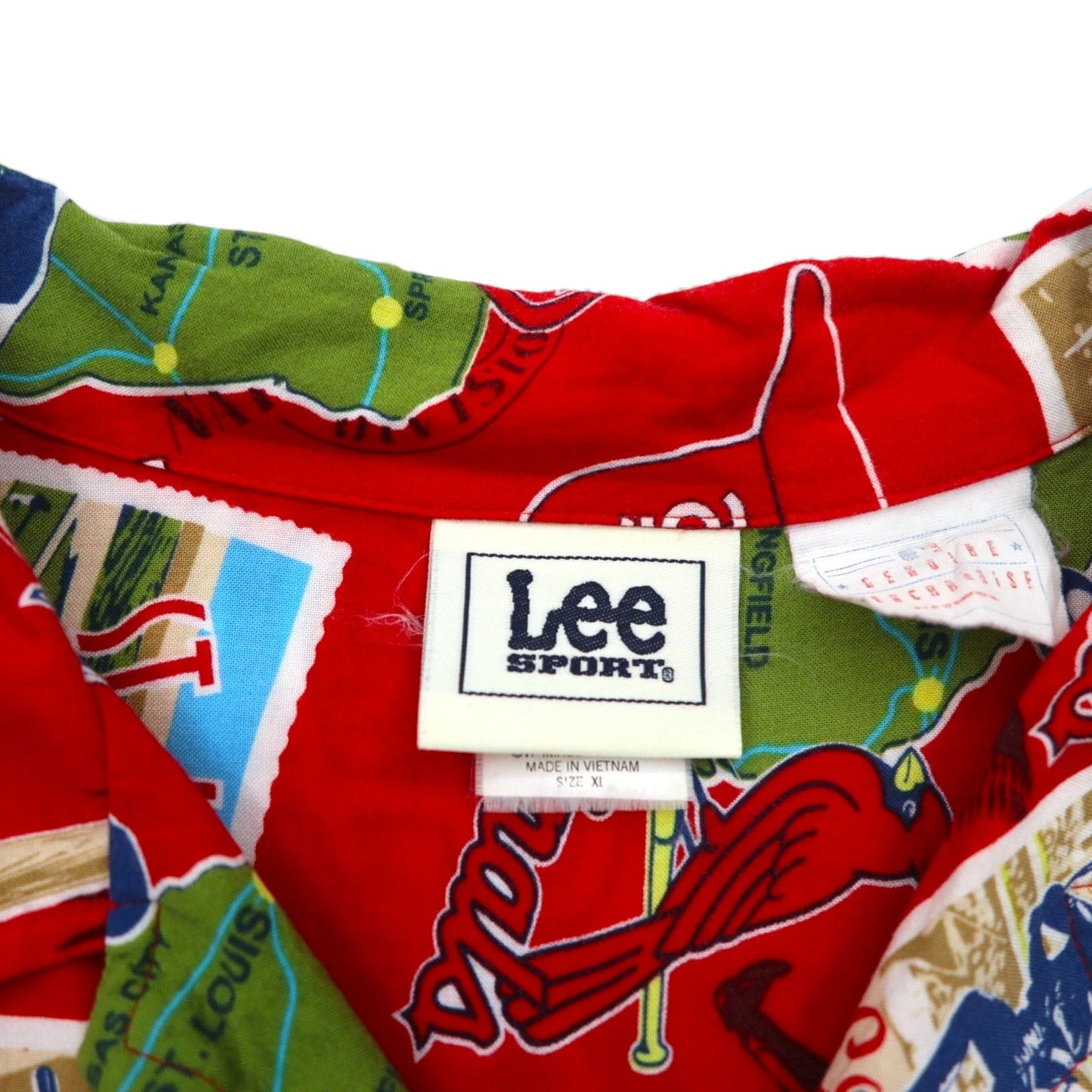 Lee SPORT 90年代 MLB 開襟 オープンカラー アロハシャツ XL レッド レーヨン 総柄