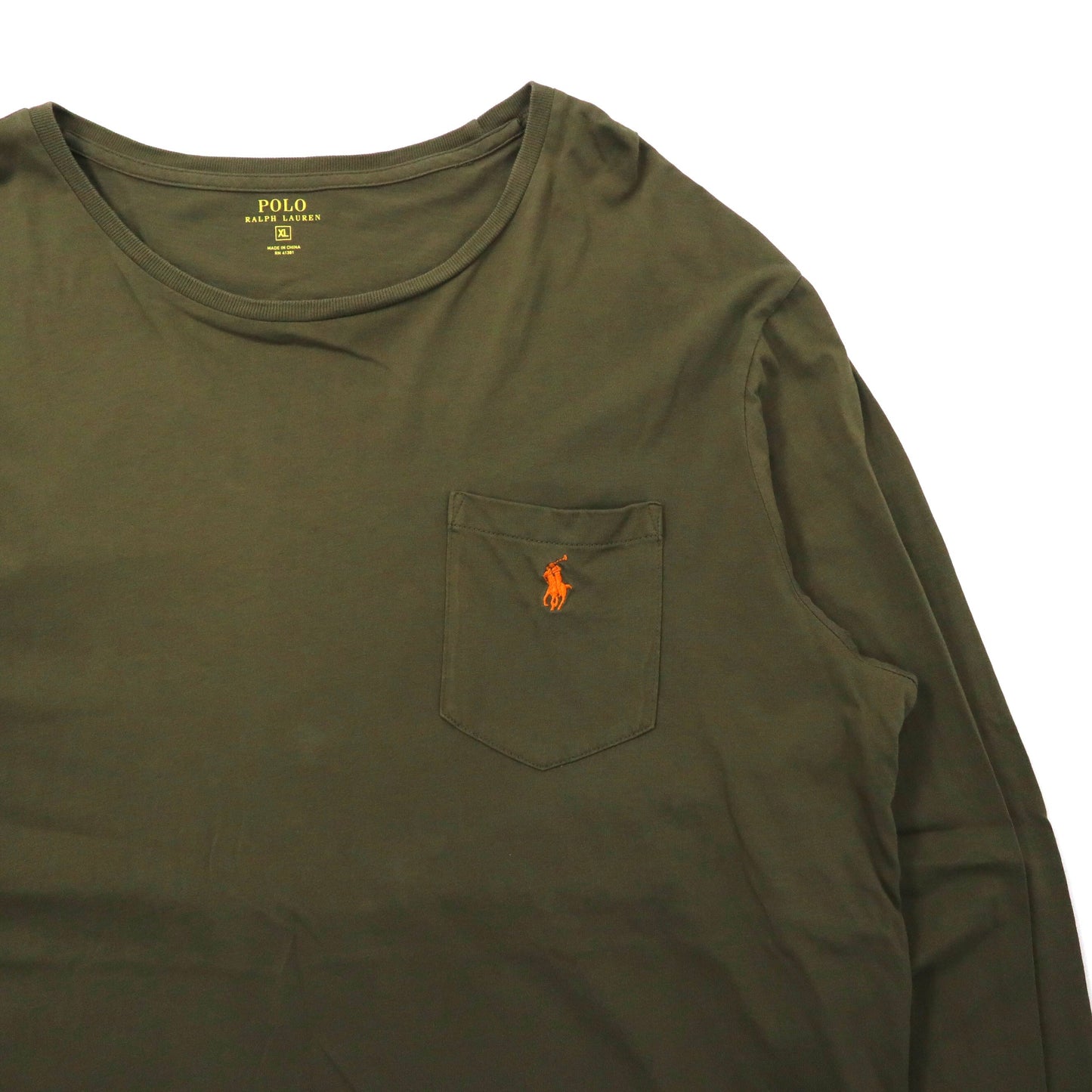 POLO RALPH LAUREN ビッグサイズ ロングスリーブTシャツ XL カーキ コットン ポケット付き スモールポニー刺繍
