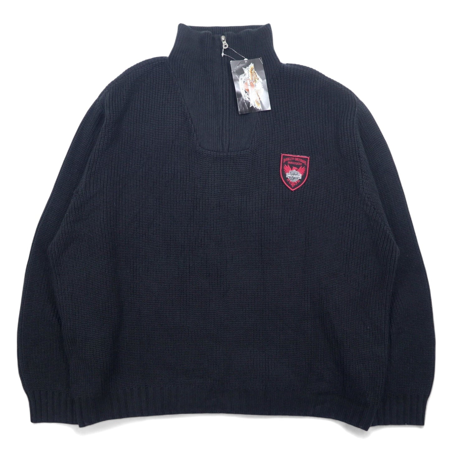 HARLEY DAVIDSON ハーフジップ ニット セーター 3XL ブラック アクリル ロゴワッペン 未使用品