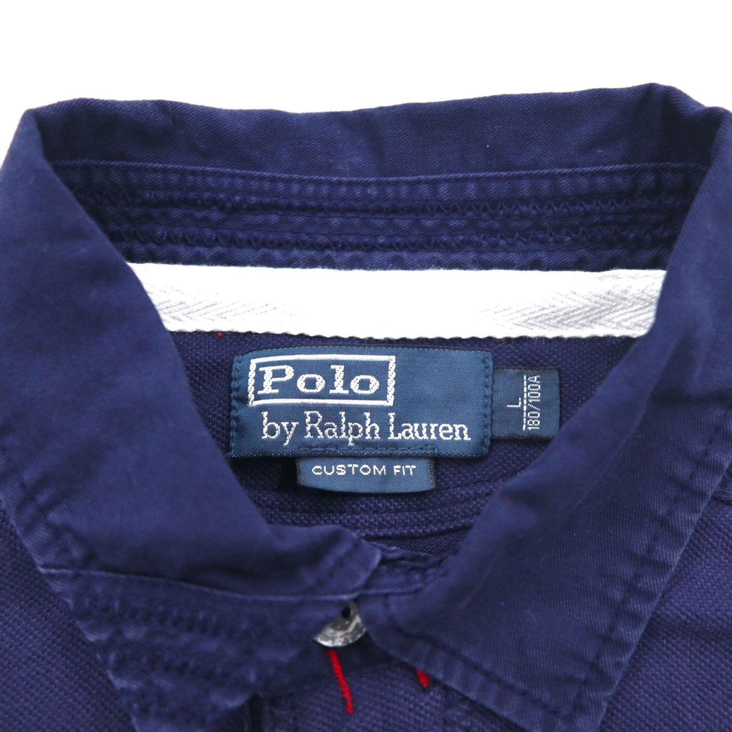 Polo by Ralph Lauren 90年代 ビッグポニー刺繍 ポロシャツ L ネイビー 鹿の子 パッチワーク