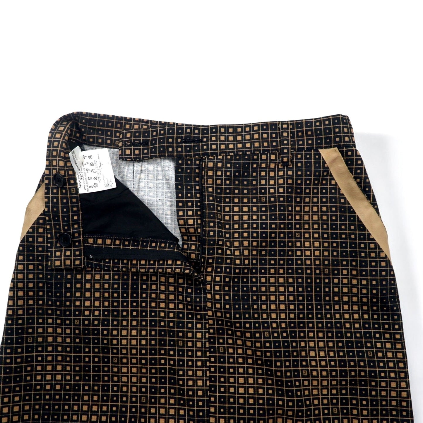 FENDI イタリア製 ズッカ モノグラム スカート L ブラック コットン 総柄 幾何学