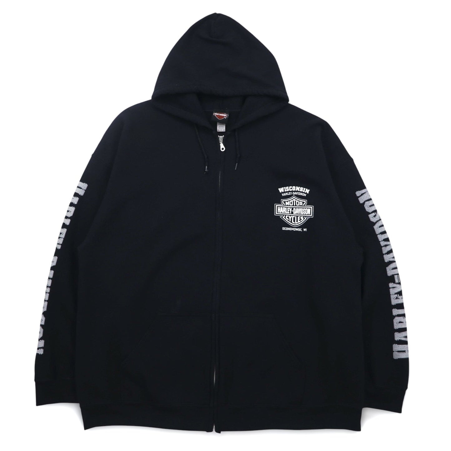 HARLEY DAVIDSON ビッグサイズ フルジップパーカー 3XL ブラック コットン バックロゴ スカル