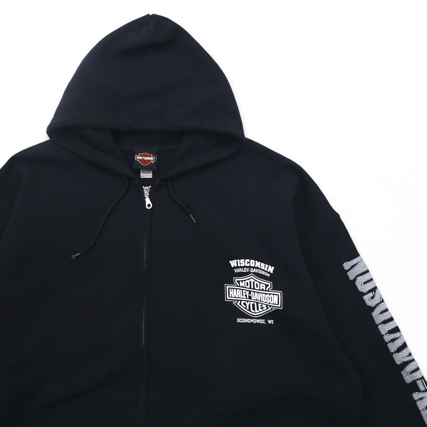 HARLEY DAVIDSON ビッグサイズ フルジップパーカー 3XL ブラック コットン バックロゴ スカル