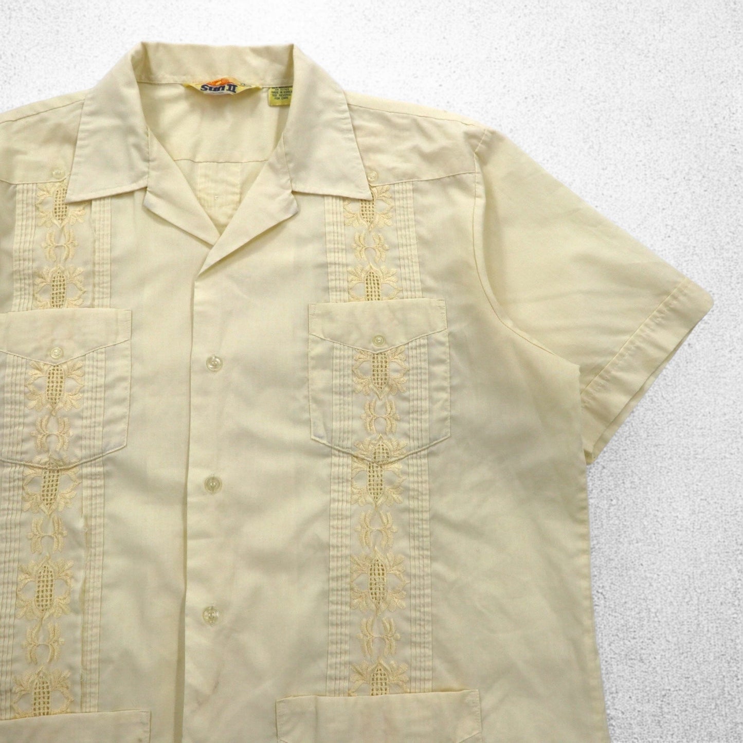 90年代 SUN Ⅱ ボックス キューバシャツ L クリーム ポリエステル コットン 刺繍
