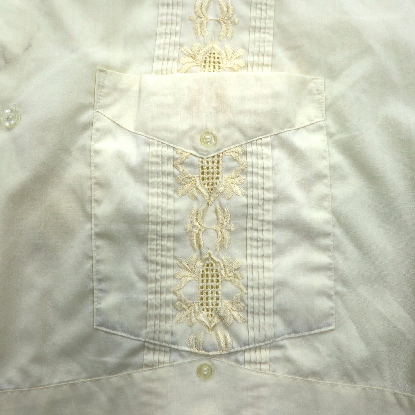 90年代 SUN Ⅱ ボックス キューバシャツ L クリーム ポリエステル コットン 刺繍