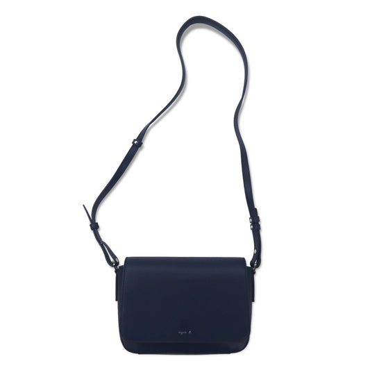 agnes b. レザー ショルダーバッグ ネイビー 牛革 LS15-02