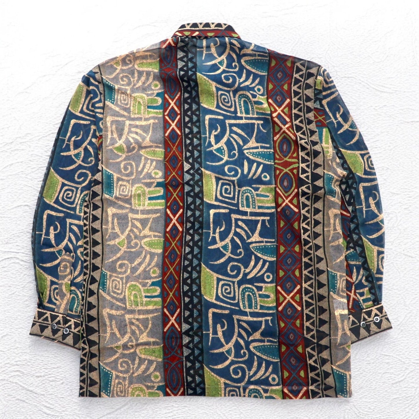Vintage 90s Japan Made Native Shirt Roman Rominas 90年代 レトロ 総柄 ポリシャツ M ネイティブ 日本製 未使用品