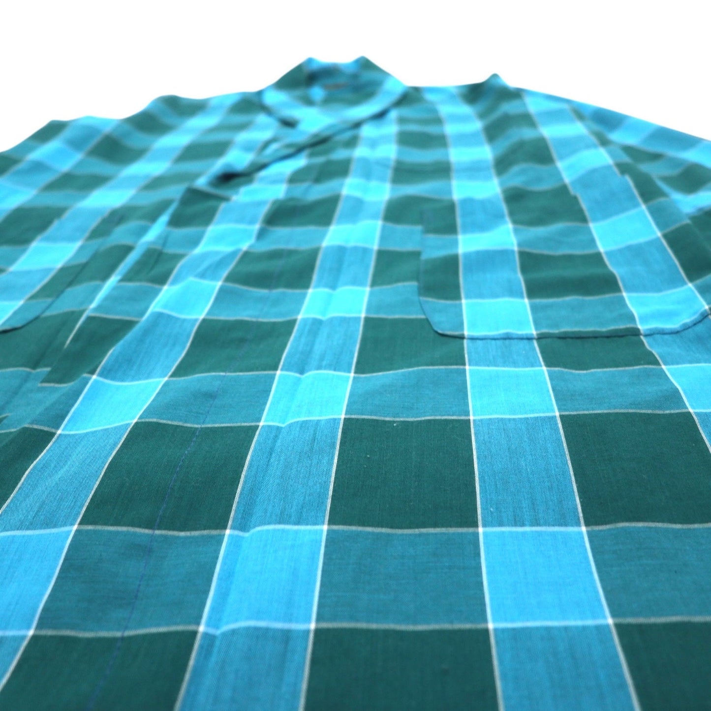 Sears 70年代 ガウンコート M ブルー チェック コットン ポリエステル PERMA PREST