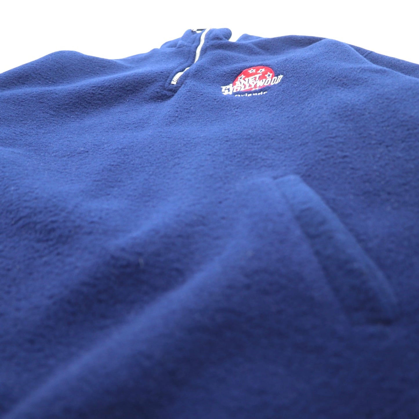 PLANET HOLLYWOOD 90年代 USA製 ハーフジップ フリースジャケット L ネイビー ORLANDO ドローコード