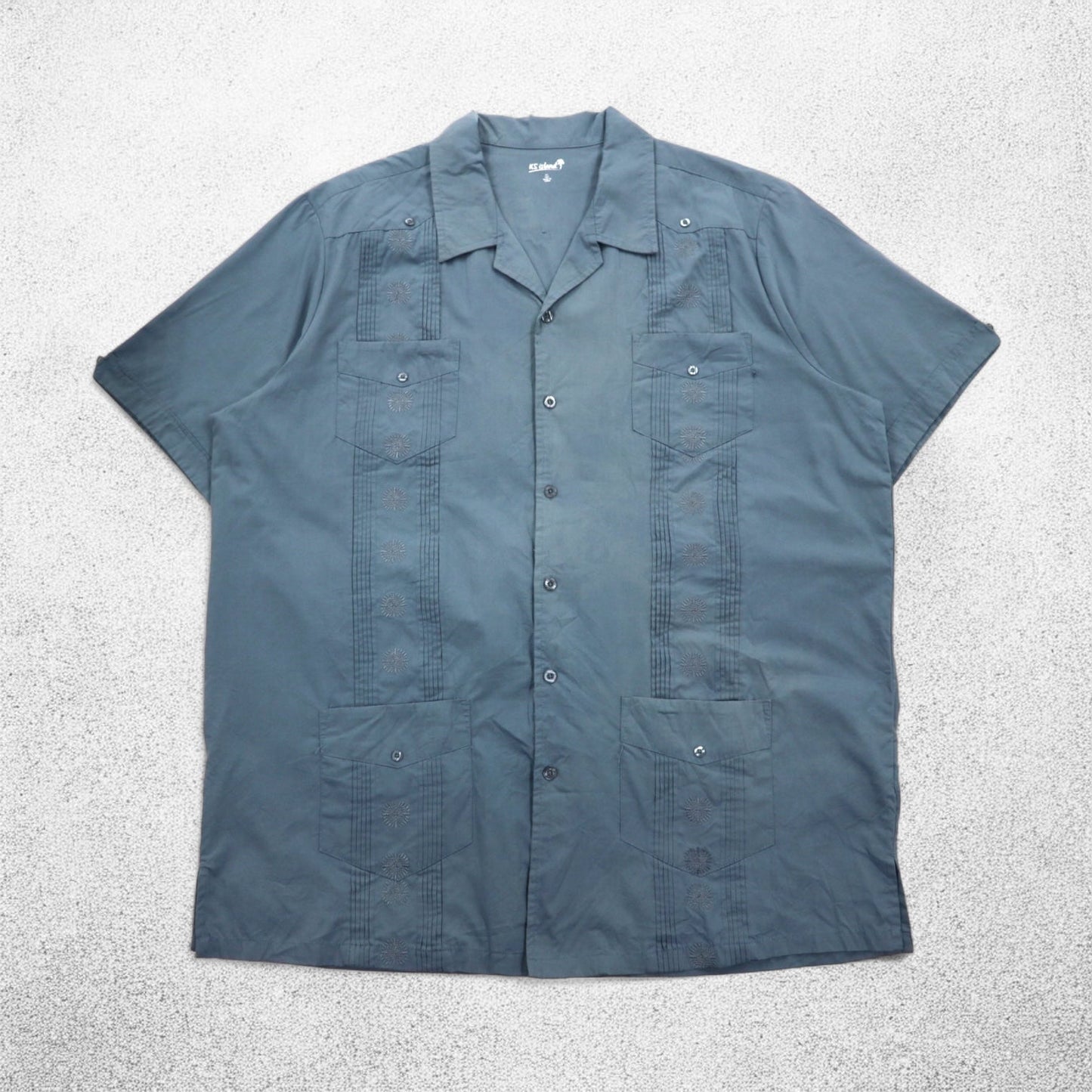 KS island 開襟 オープンカラー キューバシャツ XL グレー ポリエステル コットン 刺繍