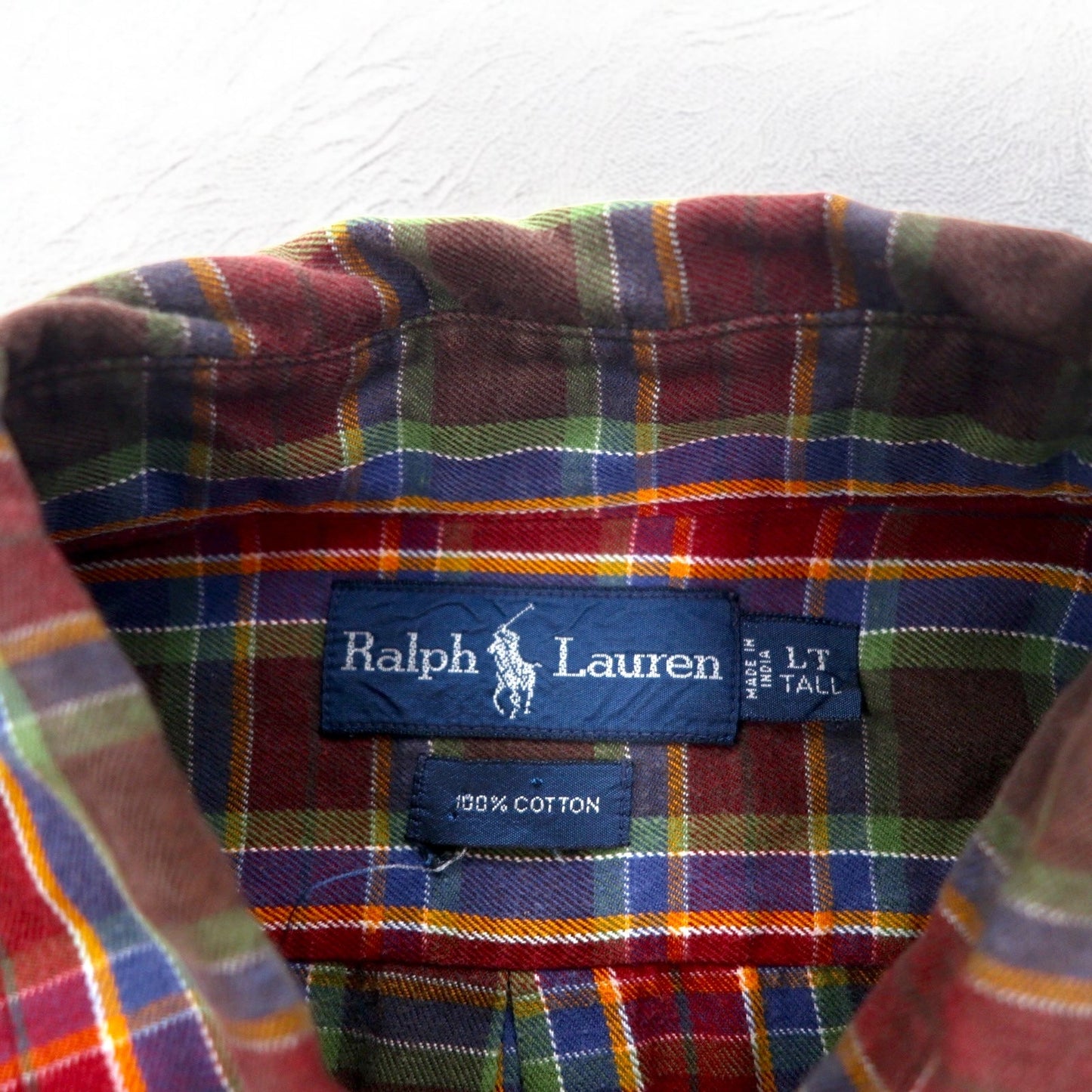 Ralph Lauren 90年代 ボタンダウンシャツ L TALL レッド チェック スモールポニー刺繍 ビッグサイズ
