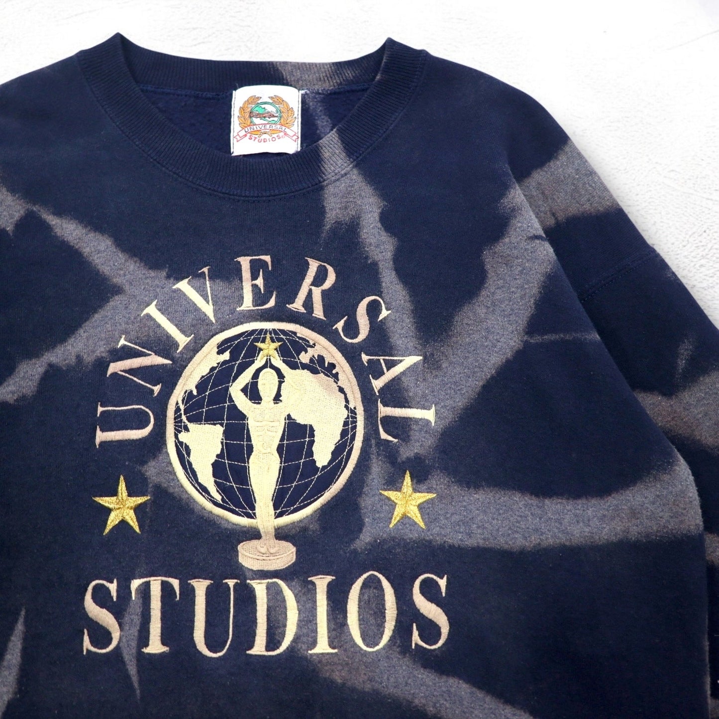 90年代 UNIVERSAL STUDIOS タイダイ 刺繍 スウェット L ネイビー 裏起毛