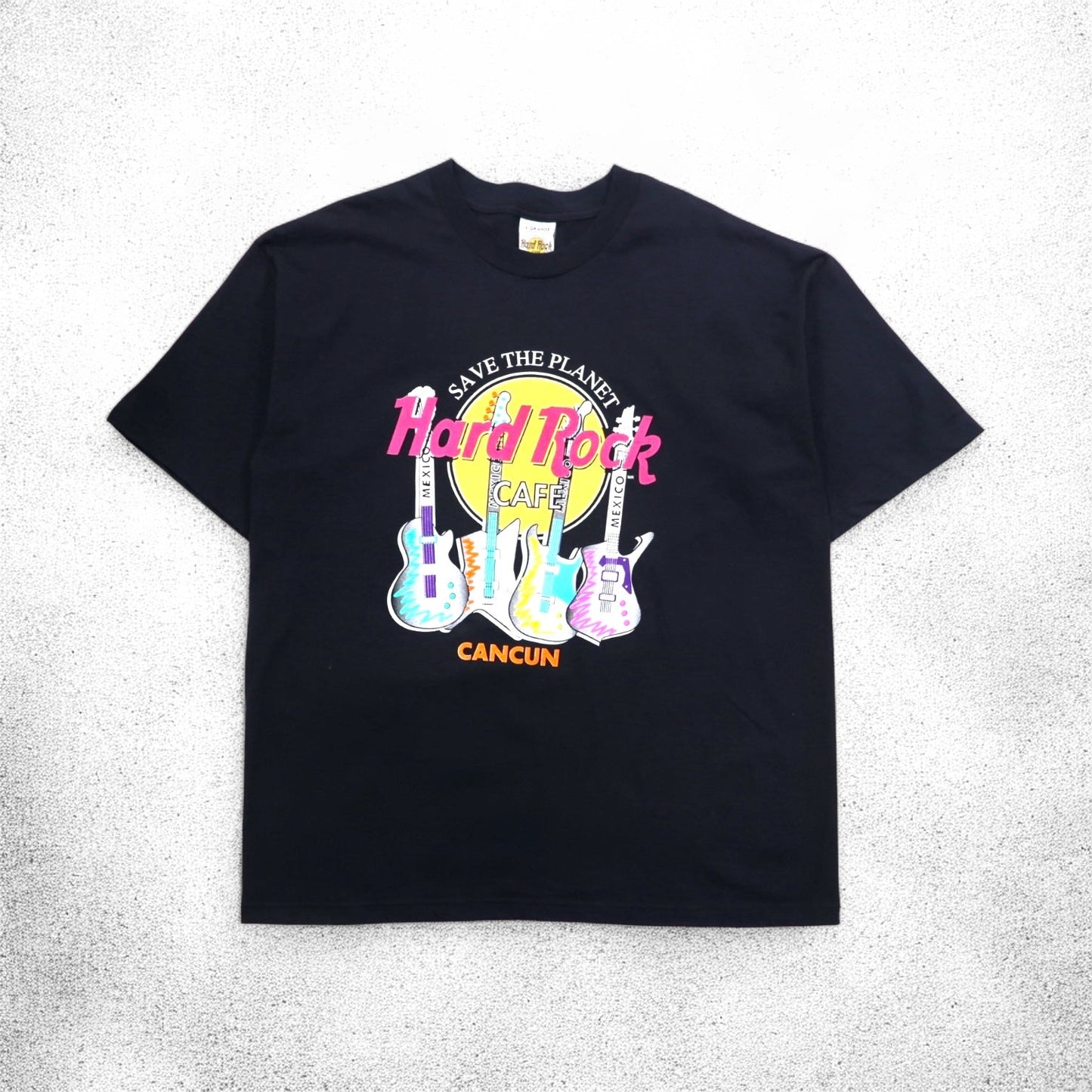 Hard Rock CAFE 90年代 ロゴプリント Tシャツ XL ブラック ギター ベース CANCUN メキシコ製
