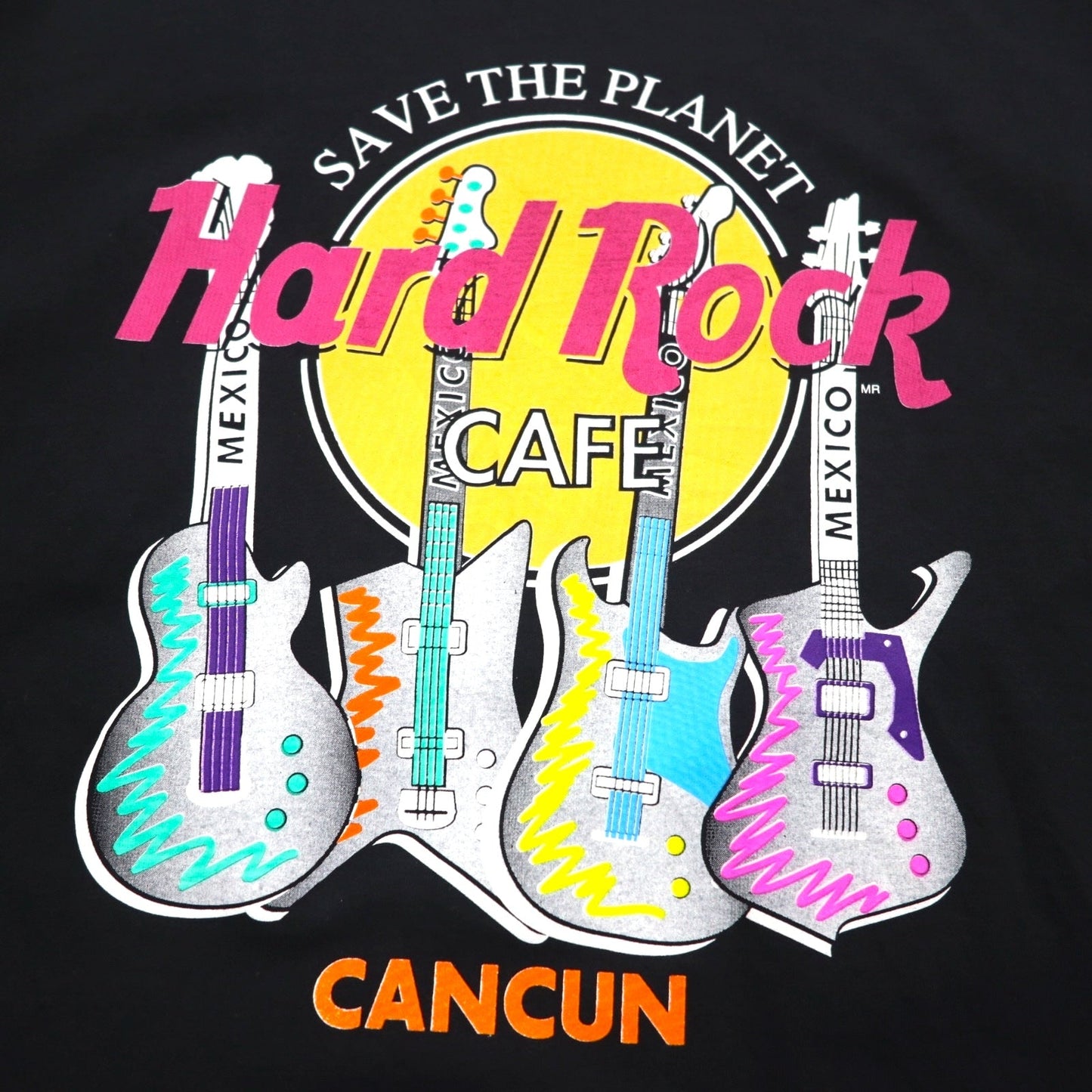 Hard Rock CAFE 90年代 ロゴプリント Tシャツ XL ブラック ギター ベース CANCUN メキシコ製