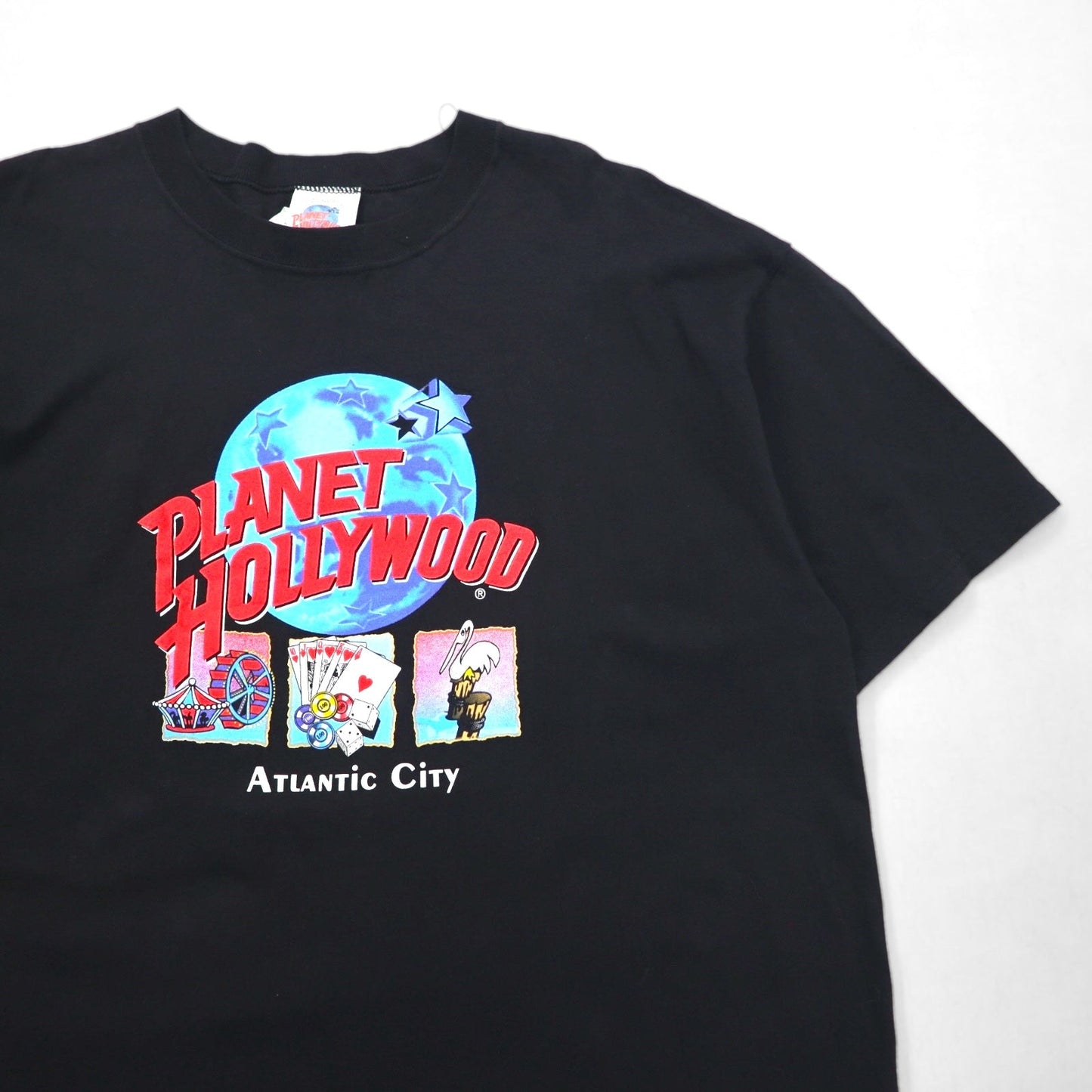PLANET HOLLYWOOD 90年代 USA製 ロゴプリント Tシャツ XL ブラック コットン ATLANTIC CITY