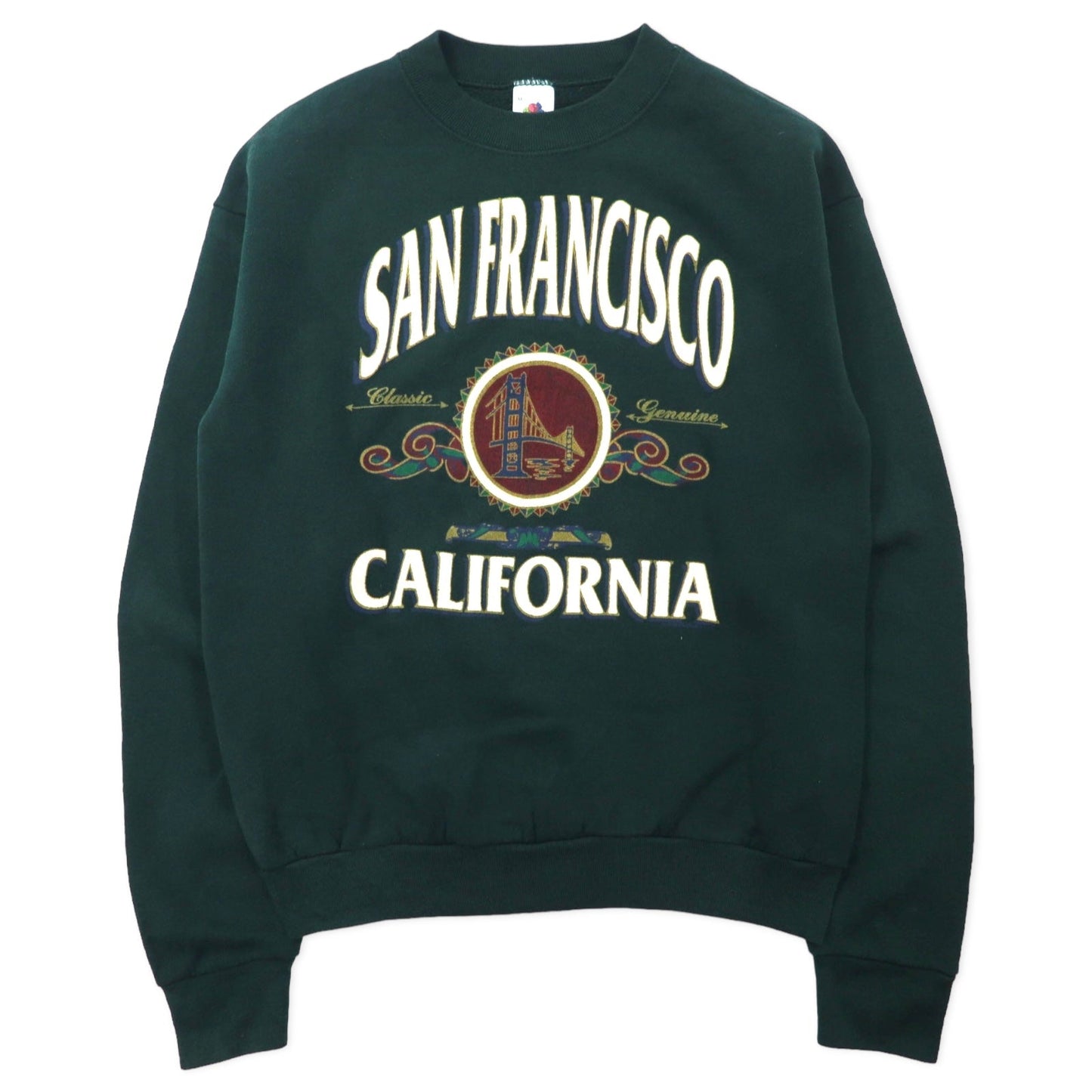 FRUIT OF THE LOOM USA製 90年代 プリント スウェット M グリーン コットン SAN FRANCISCO