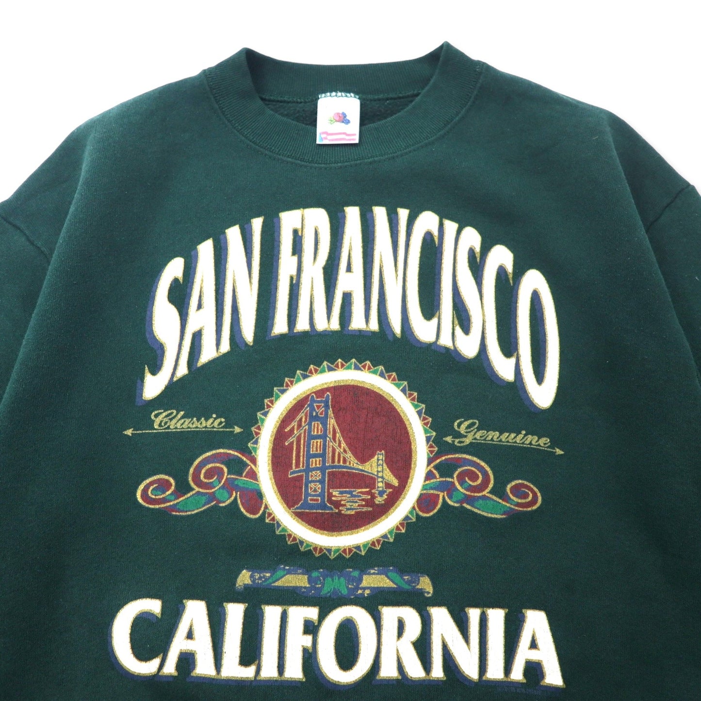 FRUIT OF THE LOOM USA製 90年代 プリント スウェット M グリーン コットン SAN FRANCISCO