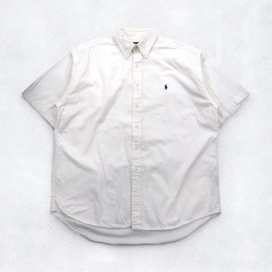Ralph Lauren 90年代 BLAKE 半袖 オックスフォード ボタンダウンシャツ XL ホワイト スモールポニー刺繍