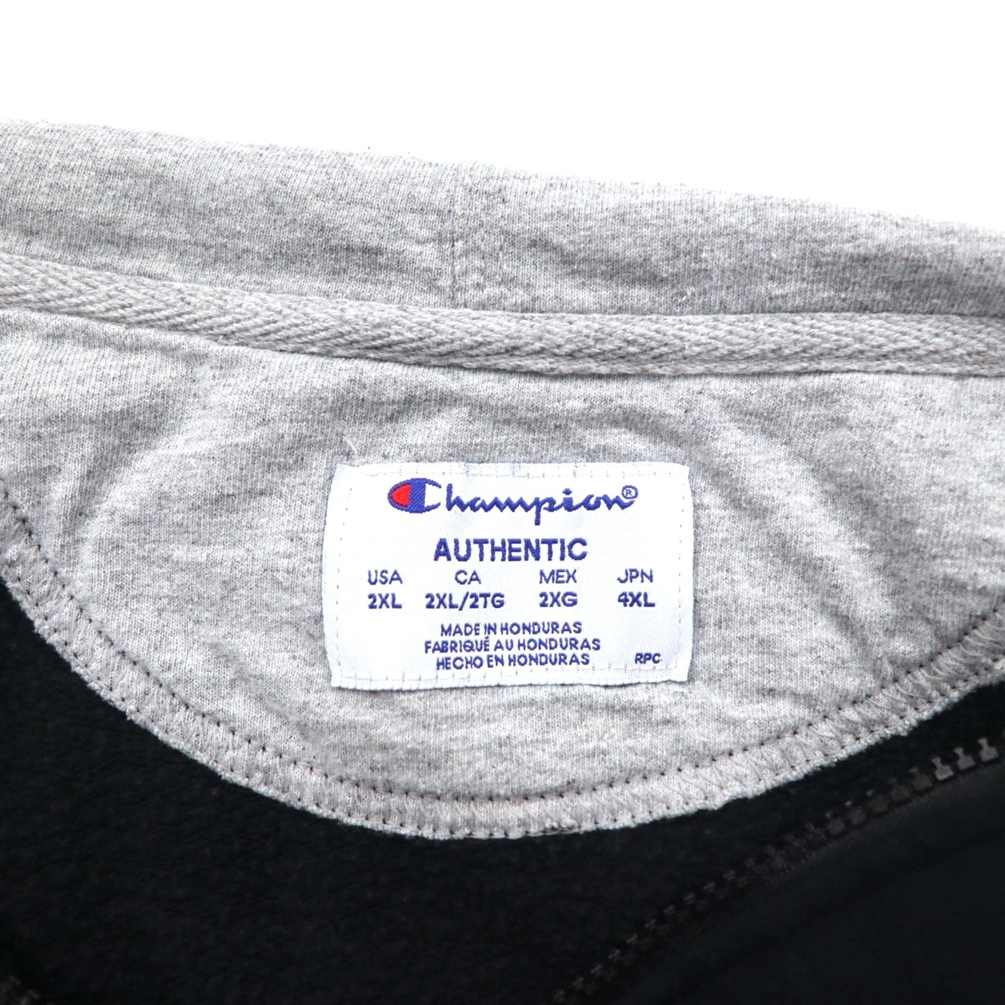 Champion ビッグサイズ フルジップパーカー 4XL ブラック ワンポイントロゴ刺繍 ホンジュラス製
