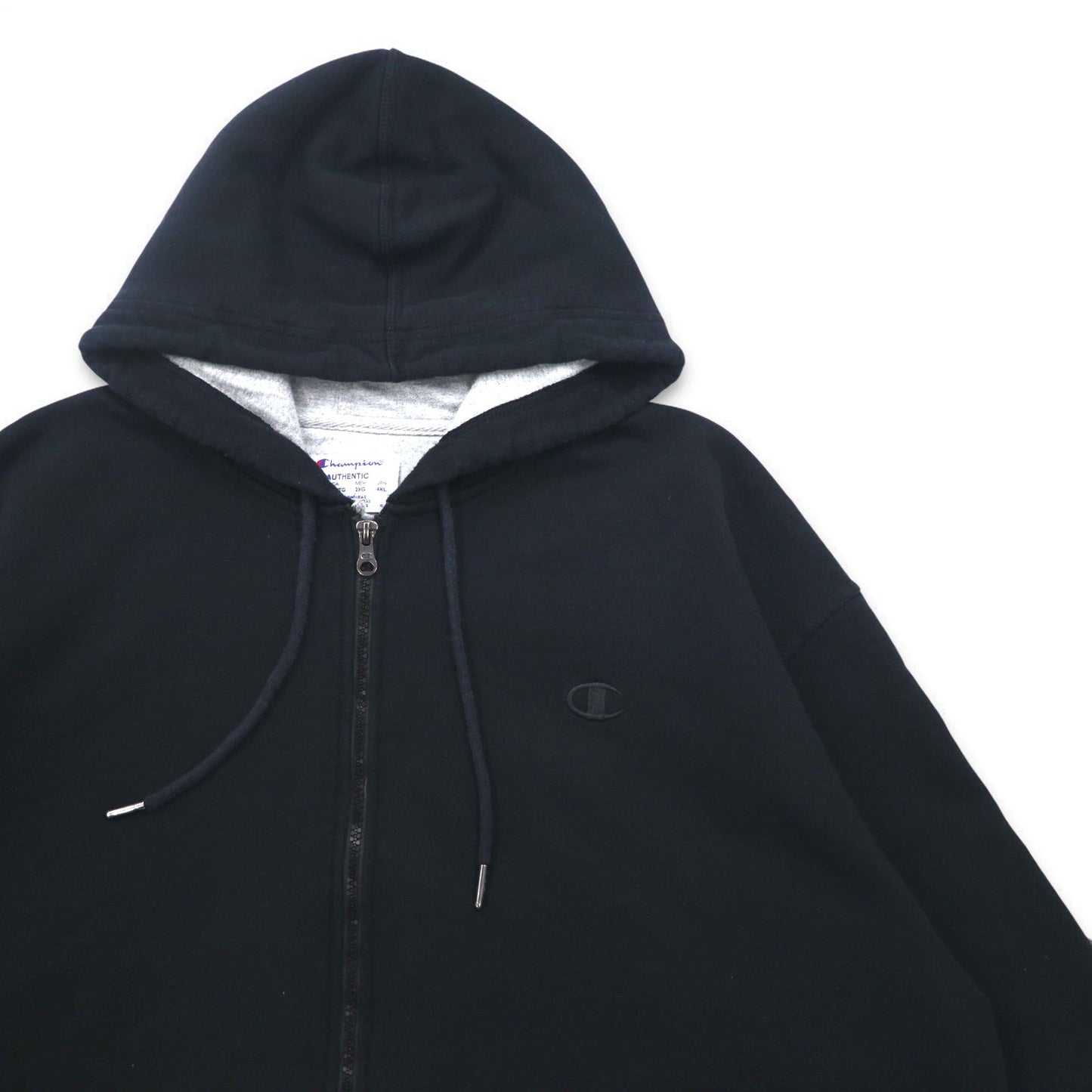Champion ビッグサイズ フルジップパーカー 4XL ブラック ワンポイントロゴ刺繍 ホンジュラス製