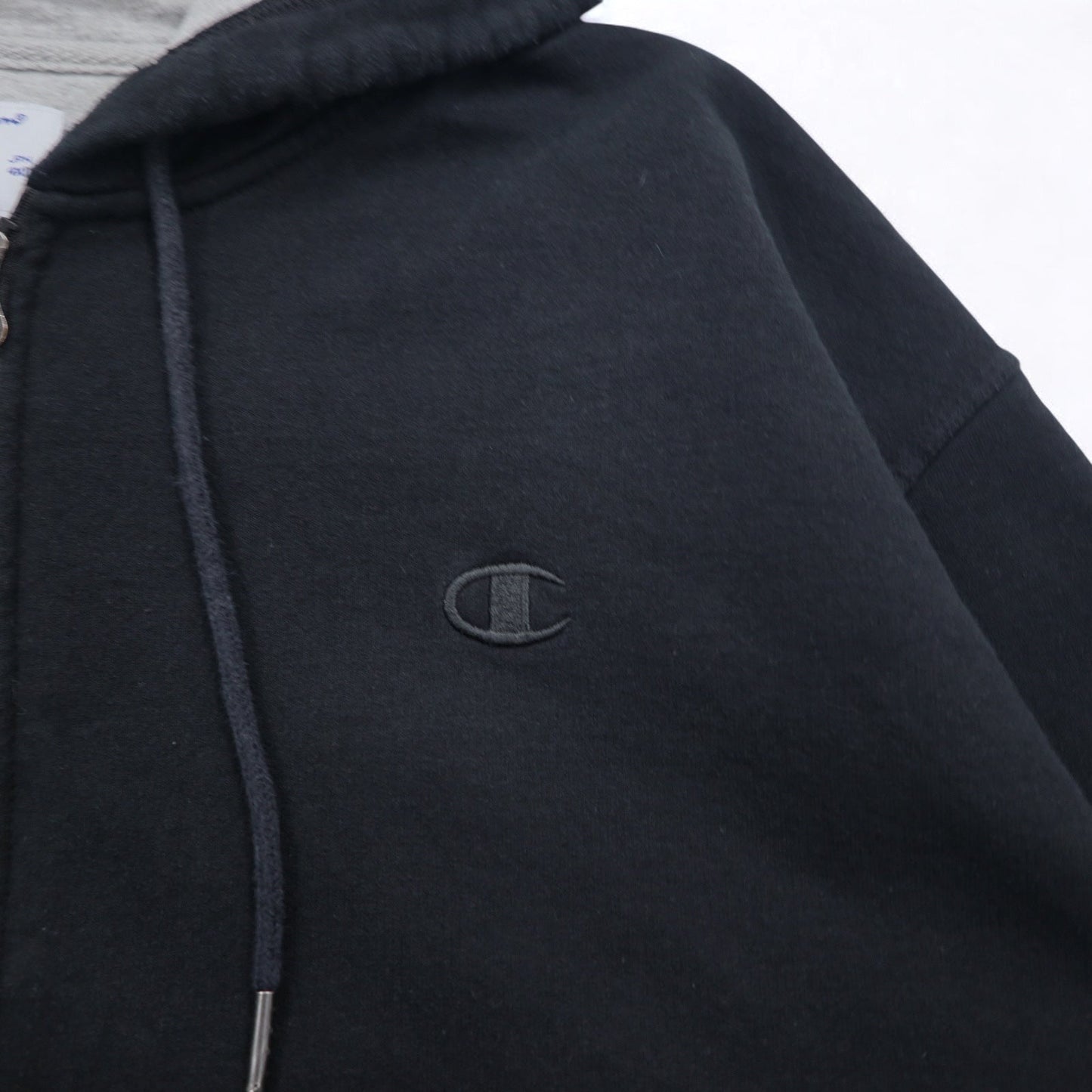 Champion ビッグサイズ フルジップパーカー 4XL ブラック ワンポイントロゴ刺繍 ホンジュラス製