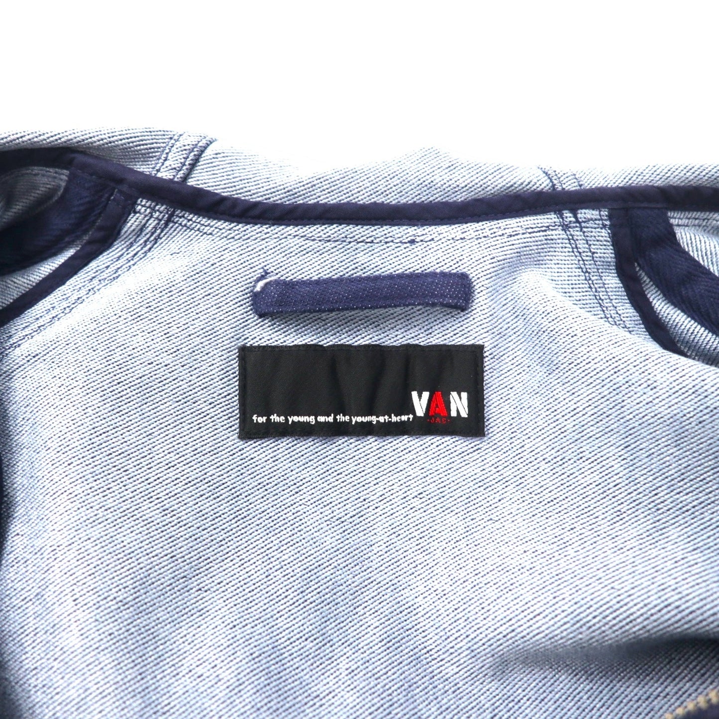 VAN -JAC- デニム フーデッド スウィングトップ M ブルー コットン 濃紺 ロゴ刺繍 ワッペン