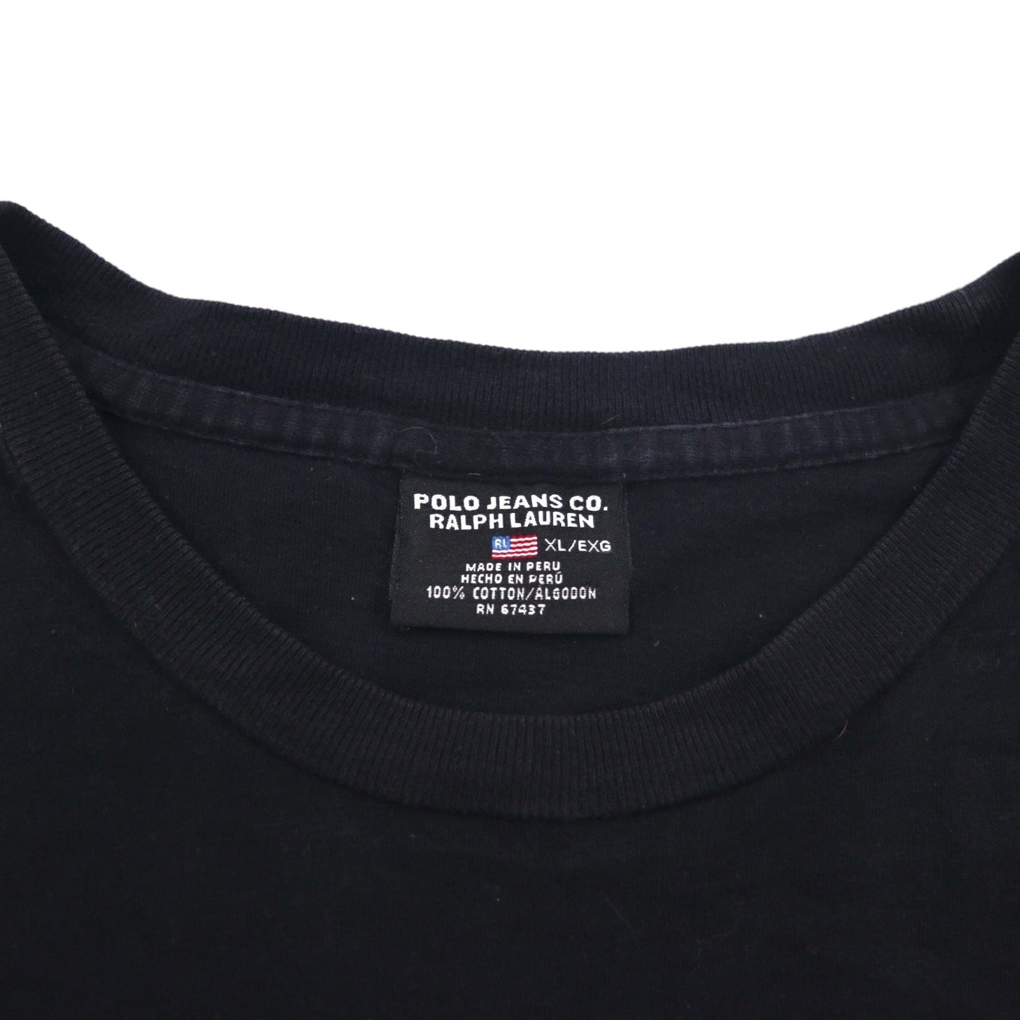 POLO JEANS CO. RALPH LAUREN 90年代 ラインデザイン Tシャツ XL ブラック ワンポイントロゴ ペルー製