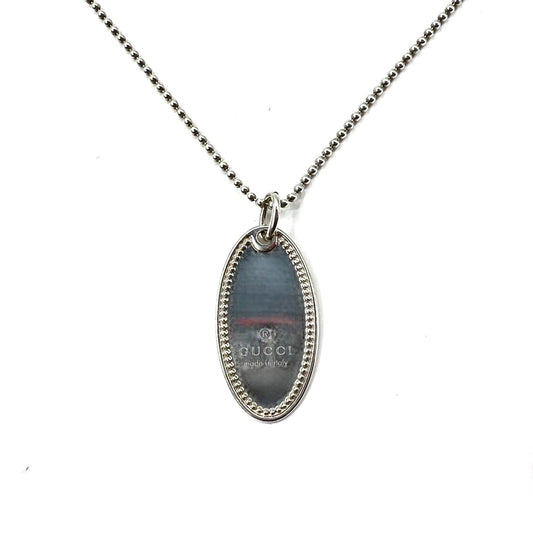 GUCCI オーバル プレート ネックレス SILVER 925 シルバー ミルグレイン ポールチェーン イタリア製