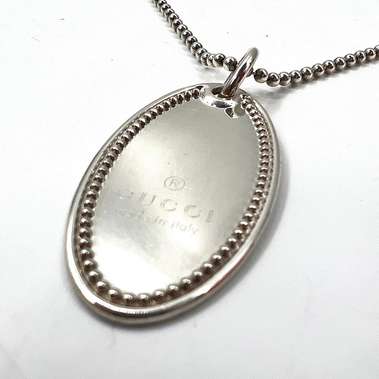 GUCCI オーバル プレート ネックレス SILVER 925 シルバー ミルグレイン ポールチェーン イタリア製