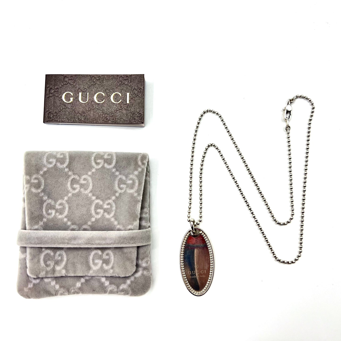 GUCCI オーバル プレート ネックレス SILVER 925 シルバー ミルグレイン ポールチェーン イタリア製