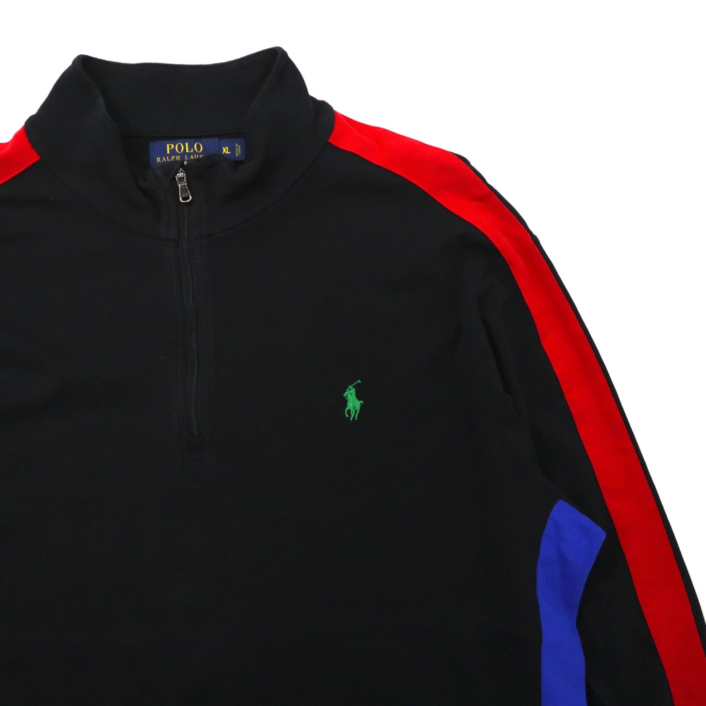 POLO RALPH LAUREN ハーフジップ トラックシャツ XL ブラック コットン PIMA SOFT TOUCH サイドライン スモールポニー刺繍