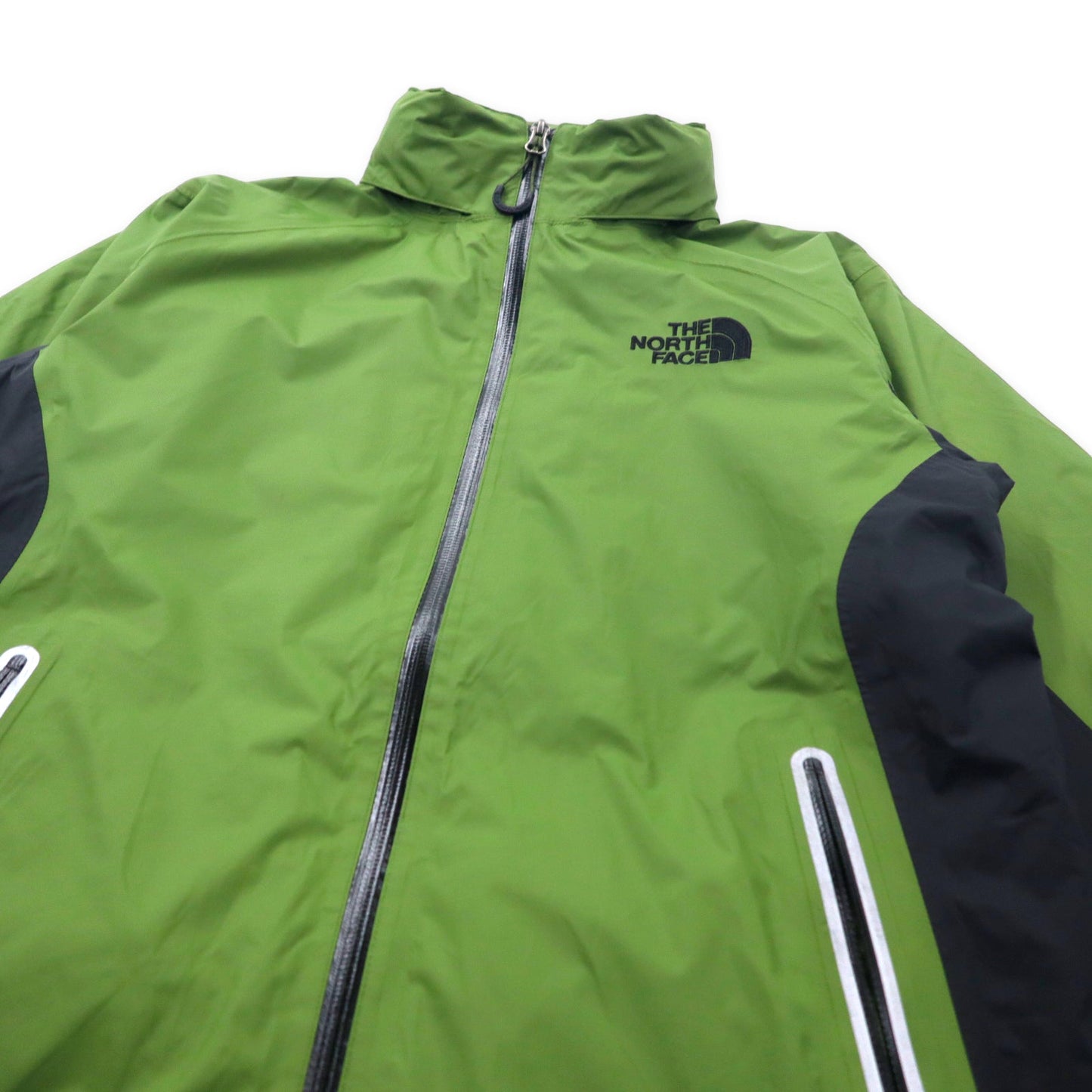 THE NORTH FACE ソフトシェルジャケット マウンテンパーカー M カーキ ナイロン 止水ジップ フード収納式 HYVENT 透湿 防水 ロゴ刺繍