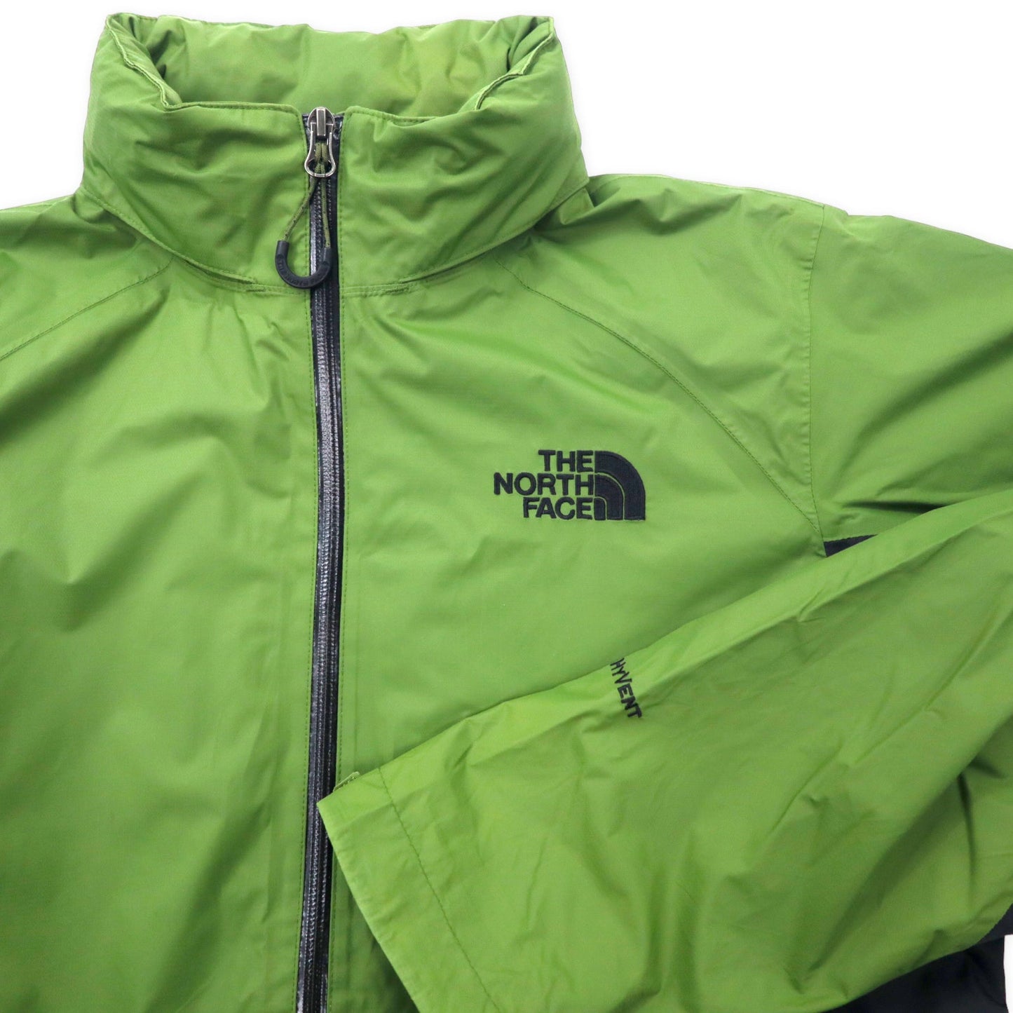 THE NORTH FACE ソフトシェルジャケット マウンテンパーカー M カーキ ナイロン 止水ジップ フード収納式 HYVENT 透湿 防水 ロゴ刺繍