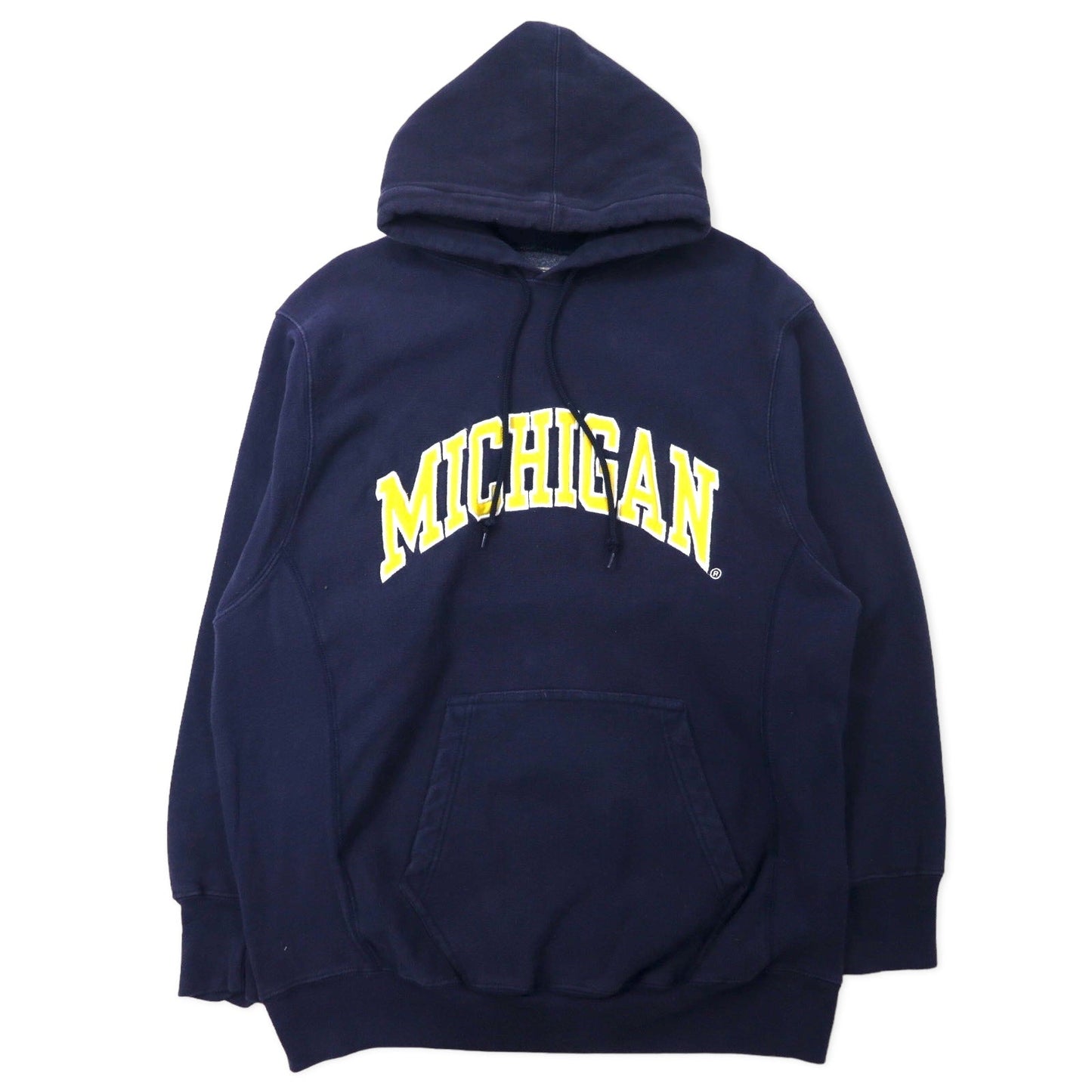 STEVE AND BARRY'S カレッジ プルオーバーパーカー M ネイビー コットン パキ綿 裏起毛 MICHIGAN