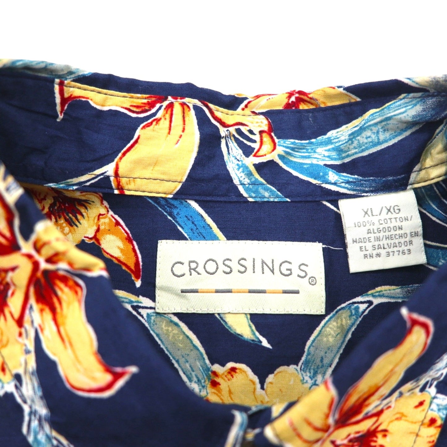 90年代 CROSSINGS ボタンダウン 花柄 アロハシャツ XL ネイビー コットン 総柄 未使用品