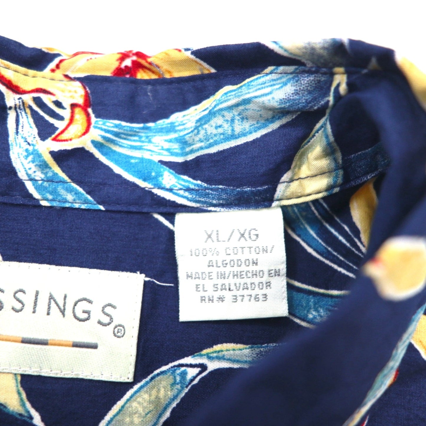 90年代 CROSSINGS ボタンダウン 花柄 アロハシャツ XL ネイビー コットン 総柄 未使用品