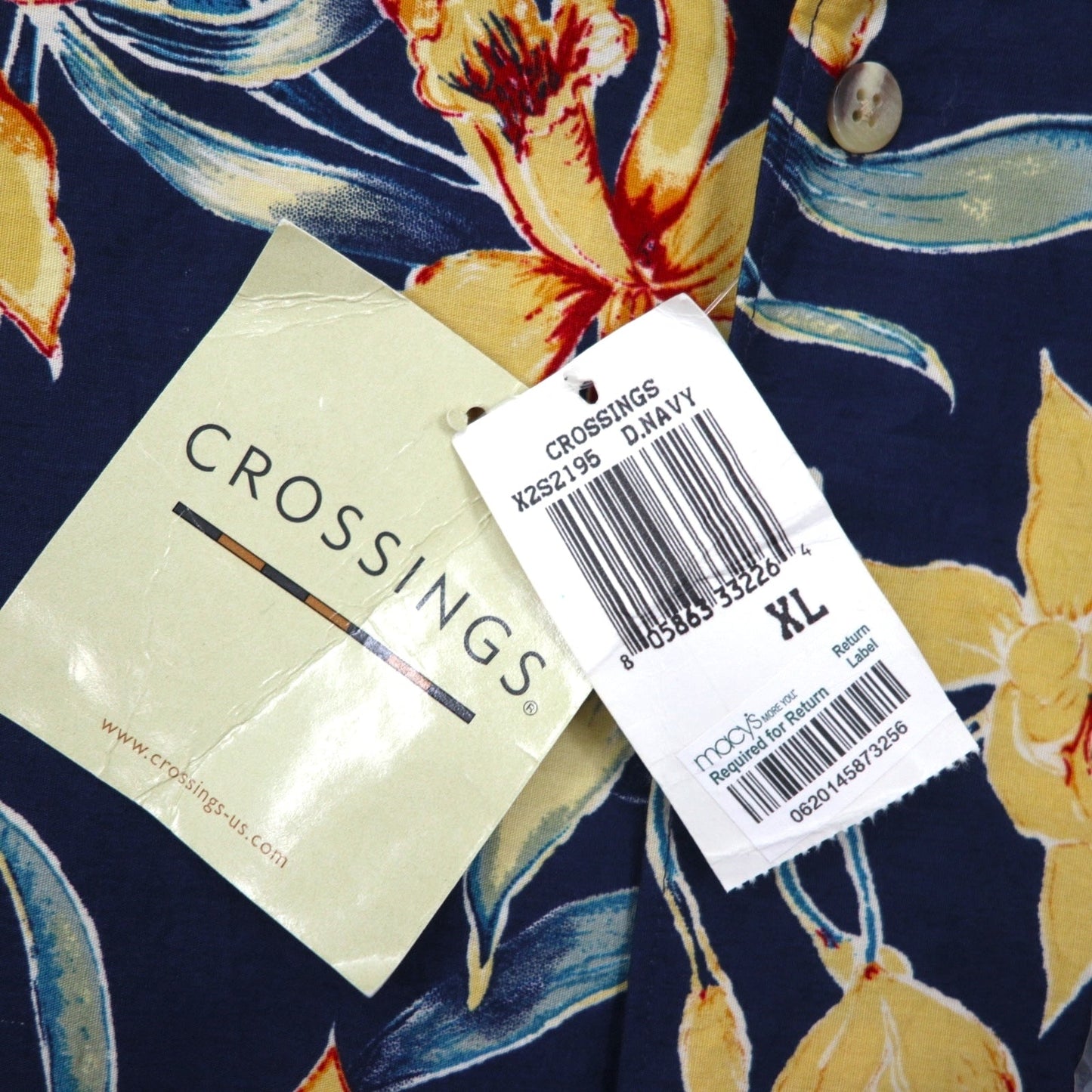 90年代 CROSSINGS ボタンダウン 花柄 アロハシャツ XL ネイビー コットン 総柄 未使用品