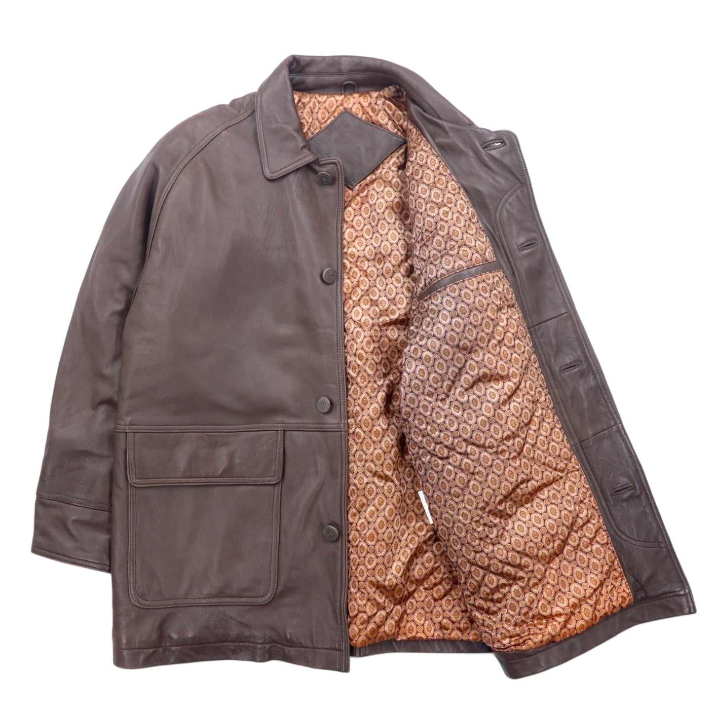 Vintage Lamb Leather Car Coat 90年代 ラムレザー カーコート M ブラウン 羊革 裏地ペイズリー
