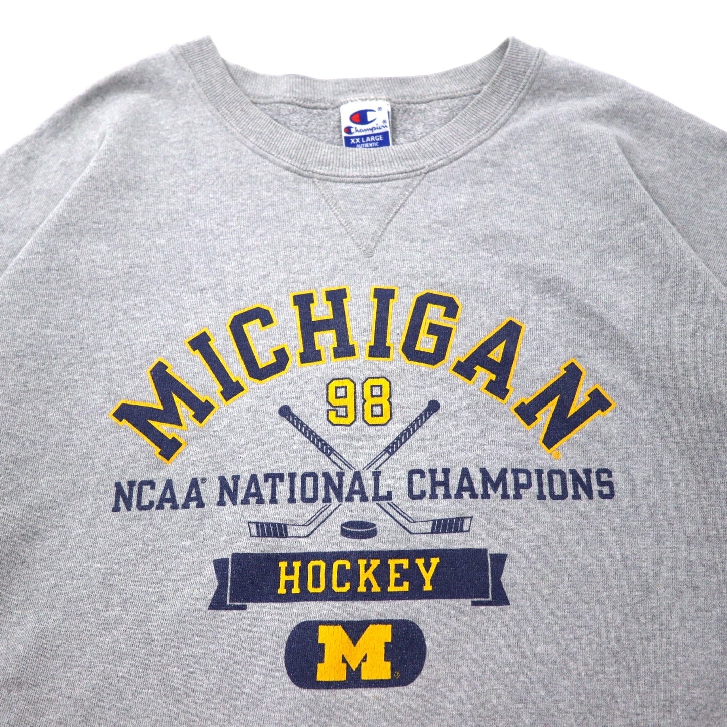 Champion 90年代 カレッジ プリント スウェット XXL グレー コットン NCAA MICHIGAN アーチロゴ ビッグサイズ コスタリカ製