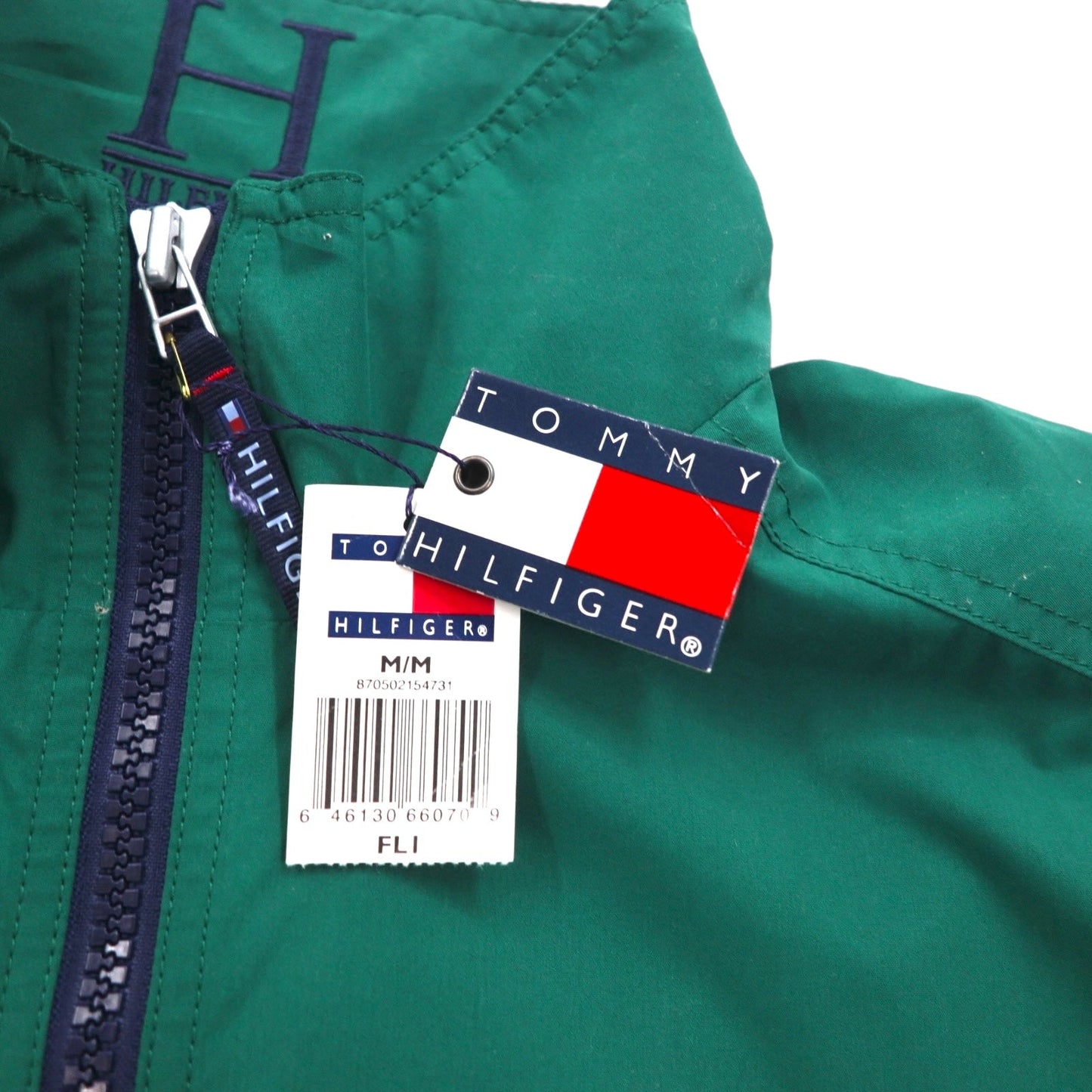 TOMMY HILFIGER 00年代 ジップアップ スポーツジャケット M グリーン 撥水 透湿 メッシュライナー ドローコード 未使用品