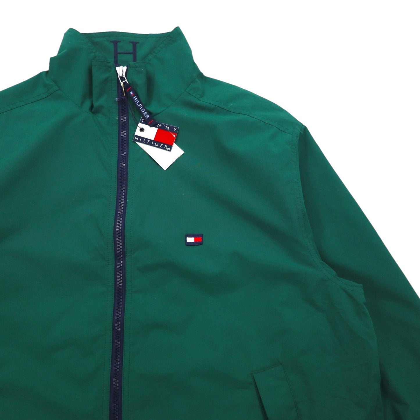 TOMMY HILFIGER 00年代 ジップアップ スポーツジャケット M グリーン 撥水 透湿 メッシュライナー ドローコード 未使用品