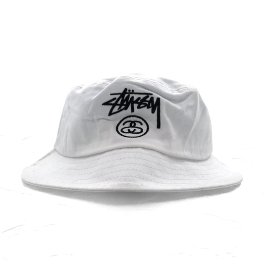 stussy シャネルロゴ バケットハット S/M ホワイト コットン 刺繍