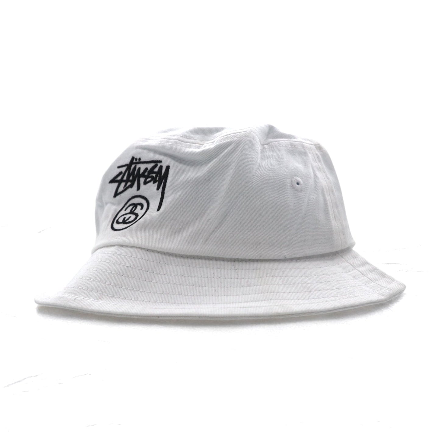 stussy シャネルロゴ バケットハット S/M ホワイト コットン 刺繍