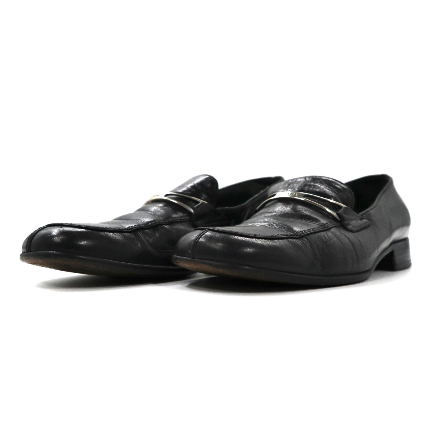 PRADA ローファー 23cm ブラック Vチップ レザー ロゴプレート イタリア製