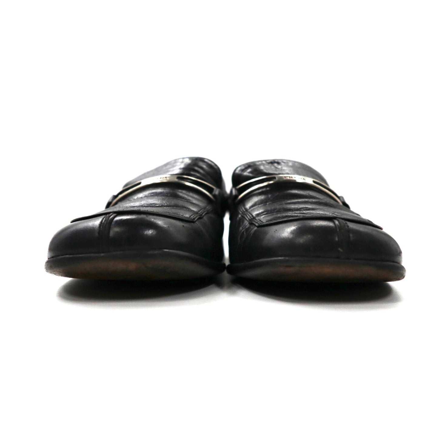 PRADA ローファー 23cm ブラック Vチップ レザー ロゴプレート イタリア製