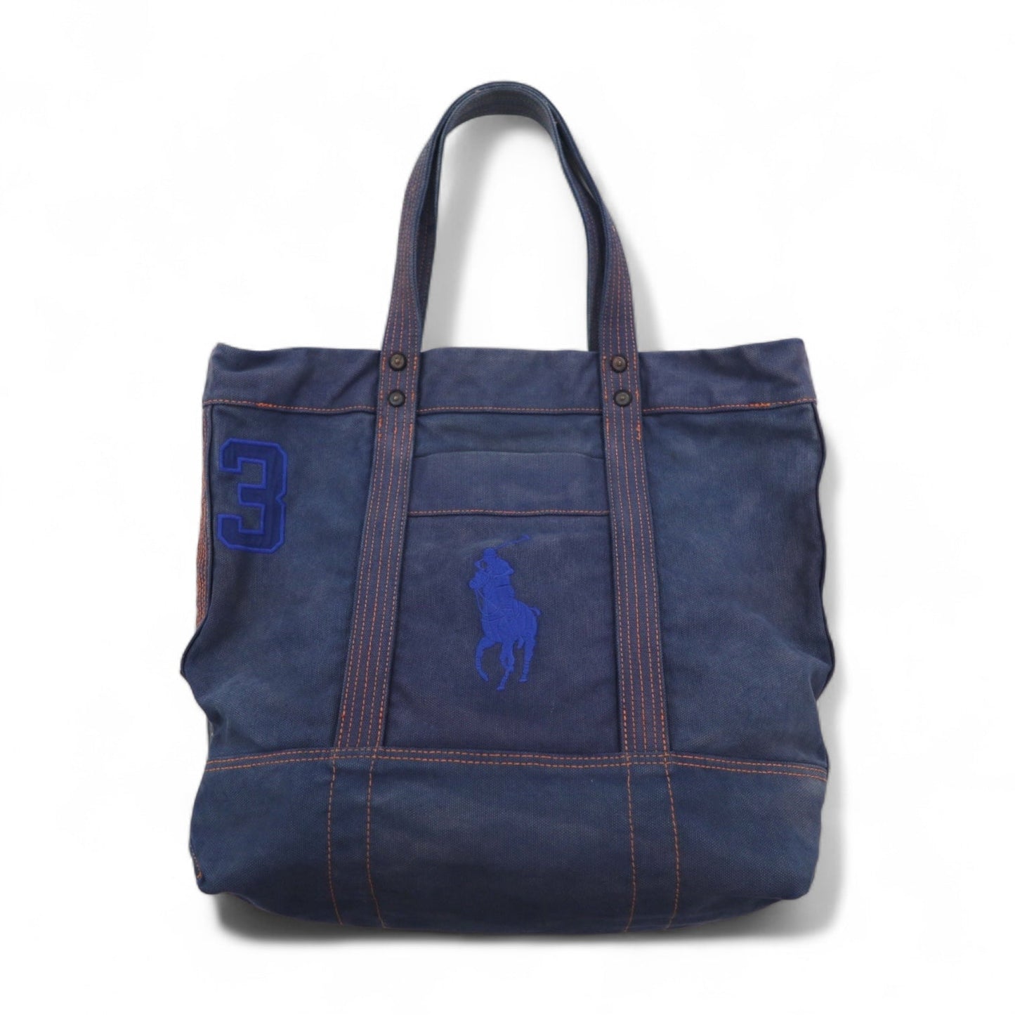 POLO RALPH LAUREN ヴィンテージ加工 トートバッグ ネイビー キャンバス ビッグポニー刺繍