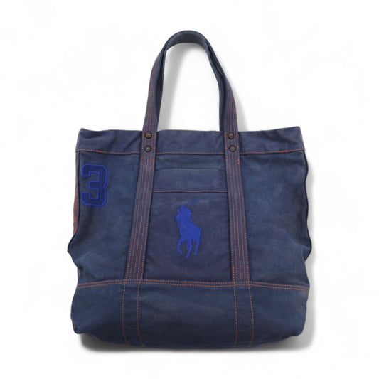 POLO RALPH LAUREN ヴィンテージ加工 トートバッグ ネイビー キャンバス ビッグポニー刺繍