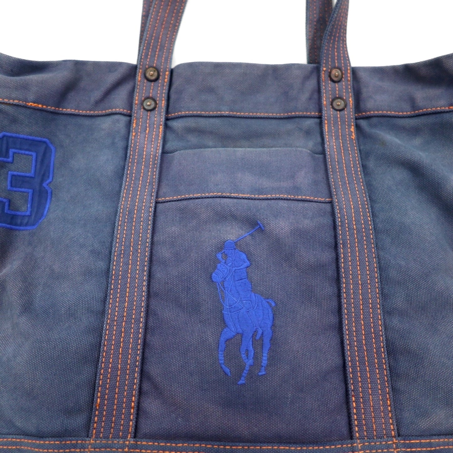 POLO RALPH LAUREN ヴィンテージ加工 トートバッグ ネイビー キャンバス ビッグポニー刺繍
