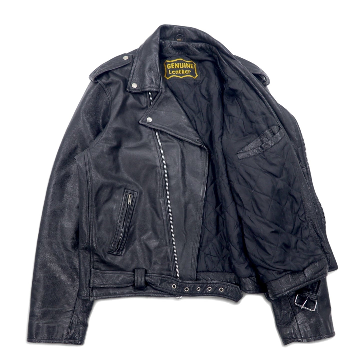 パキスタン製 90年代 パキジャン ダブルライダース レザージャケット XL ブラック GENUINE Leather レザー キルティングライナー
